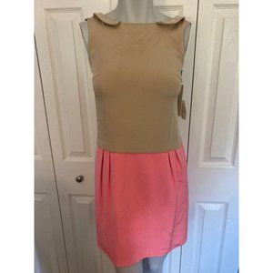 Mayne Nude & Neon Orange Sleeve Less Silk Dress Size 0 NWT